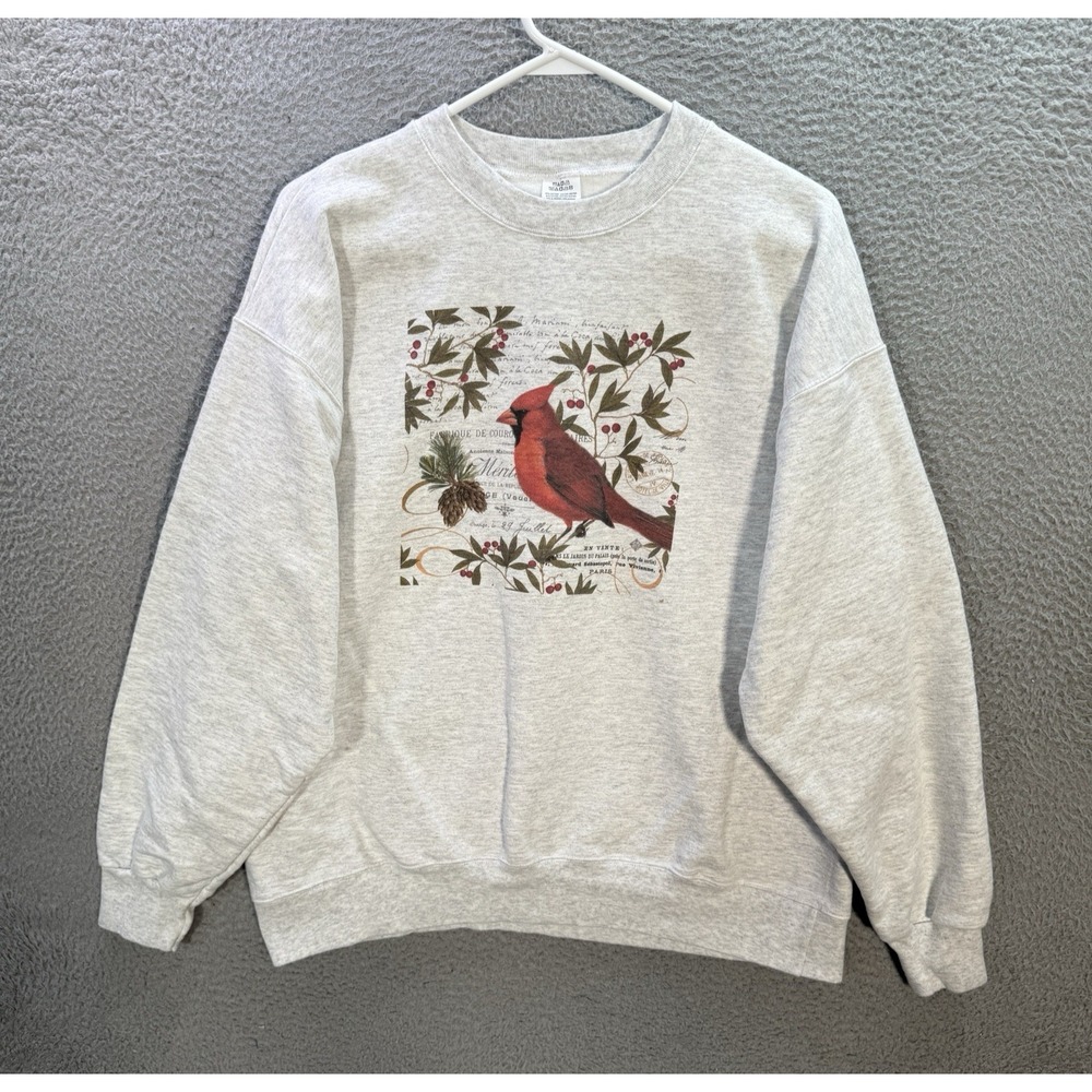 Nature Sweatshirt Womens Large Gray‎ Crewneck Pullover Sweater Birding Garden